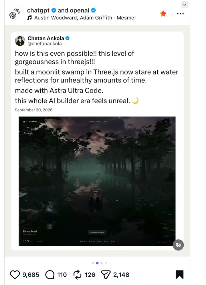 OpenAI and ChatGPT Instagram post featuring Chetan's Moonlit Swamp